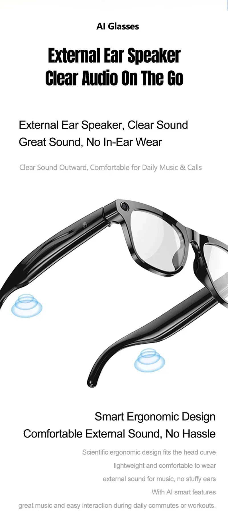 Lenovo 4K HD AI Smart Glasses Photochromic Glasses Multifunctional Camera Bluetooth Call Voice Assistant Music Player Translate