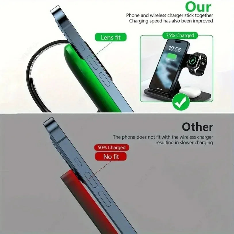 30W 3 in 1 Fast Wireless Charger Stand Foldable Charging Station For iPhone 15 14 13 12 11 Apple Watch Airpods Pro iWatch 8 7 6