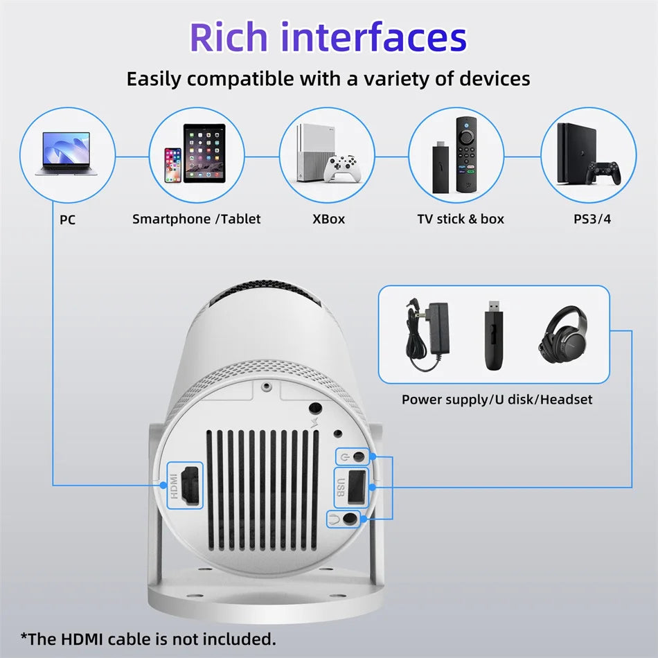 2026 New Smart Projector 4K Wifi6 290ANSI Allwinner BT5.0 1080P 1280*720P Home Cinema Outdoor Projetor Christmas Gifts Hot Sale