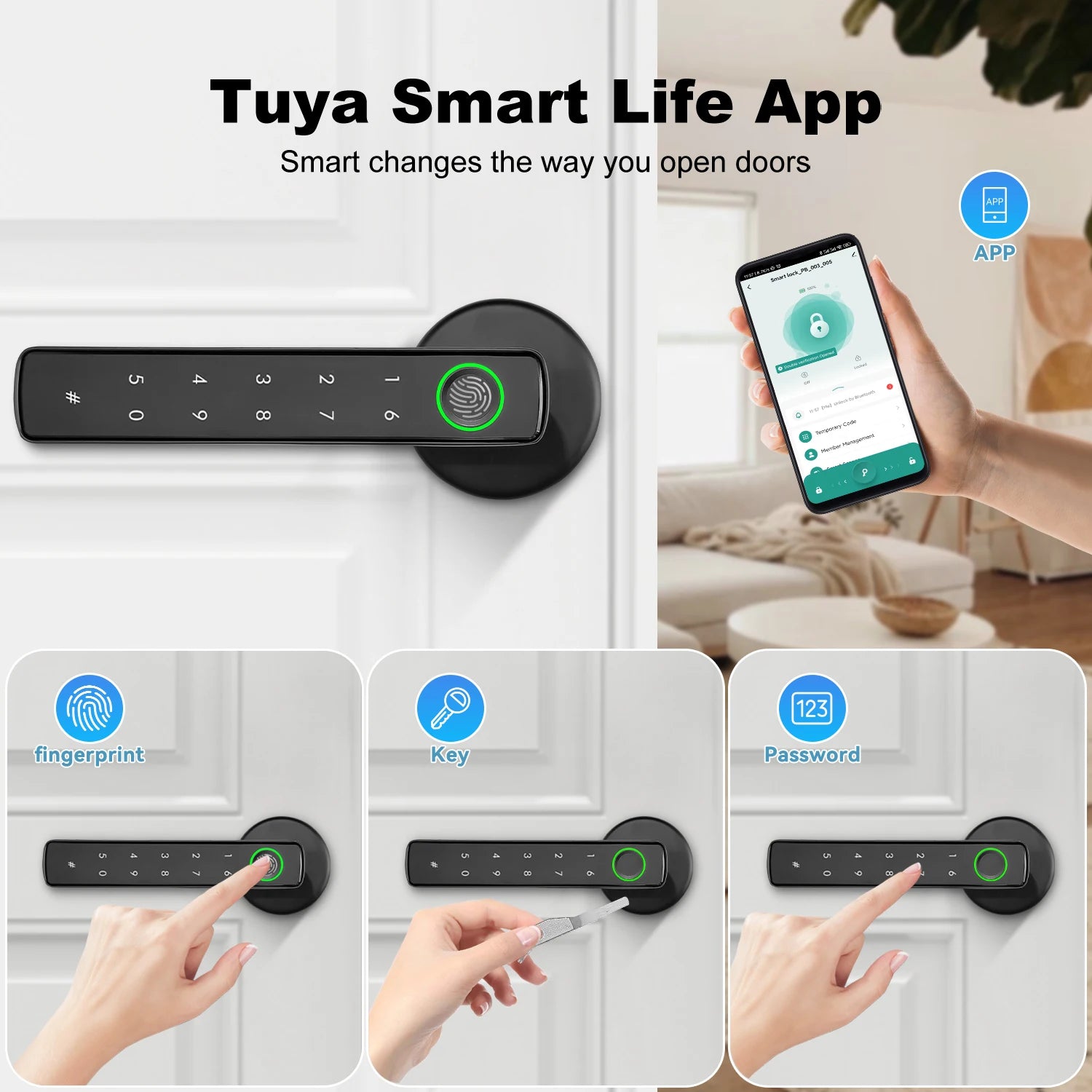 Tuya Intelligent Door Lock Smart Home Devices Fingerprint  / Password / Key / Smart Life APP Unlock Apartments Hotels Smart Lock
