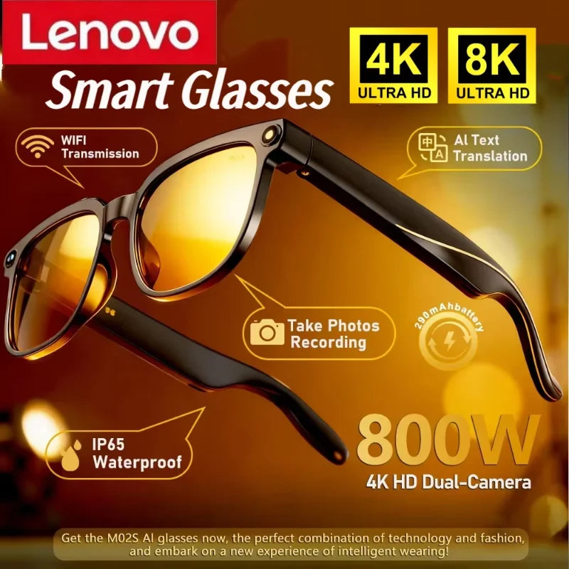 Lenovo 4K HD AI Smart Glasses Photochromic Glasses Multifunctional Camera Bluetooth Call Voice Assistant Music Player Translate