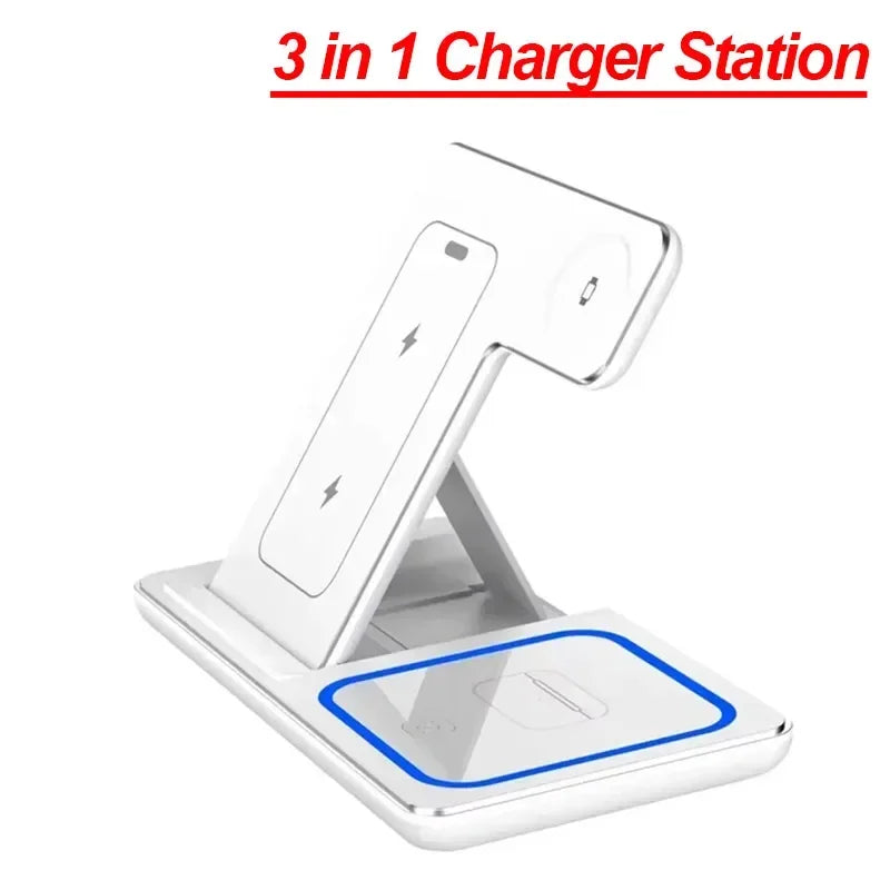 30W 3 in 1 Fast Wireless Charger Stand Foldable Charging Station For iPhone 15 14 13 12 11 Apple Watch Airpods Pro iWatch 8 7 6