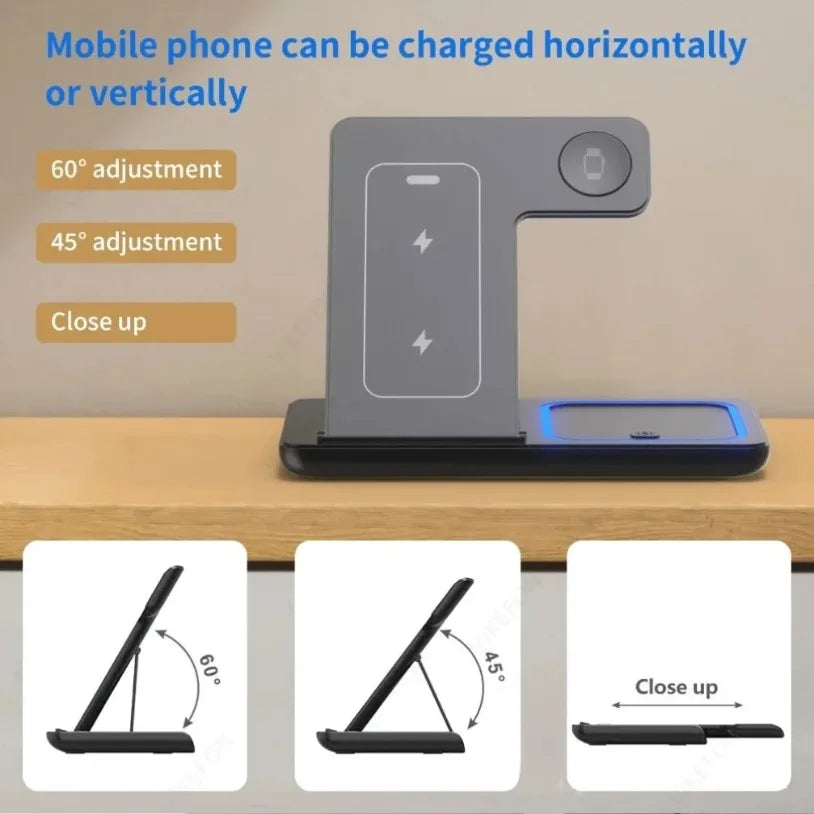 30W 3 in 1 Fast Wireless Charger Stand Foldable Charging Station For iPhone 15 14 13 12 11 Apple Watch Airpods Pro iWatch 8 7 6
